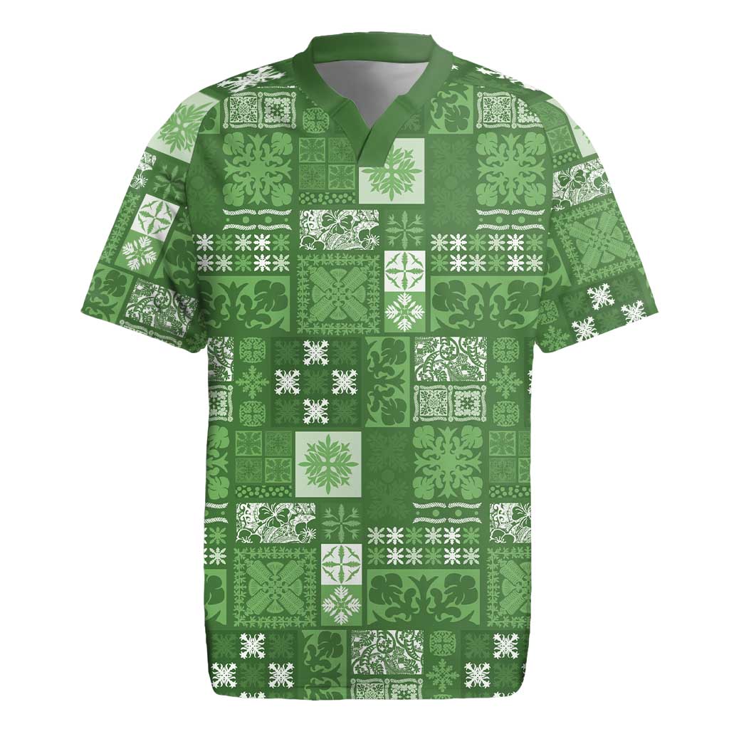 Vintage Hawaiian Quilting Patterns Rugby Jersey Green Style Tribal Fabric Patchwork - Polynesian Pride