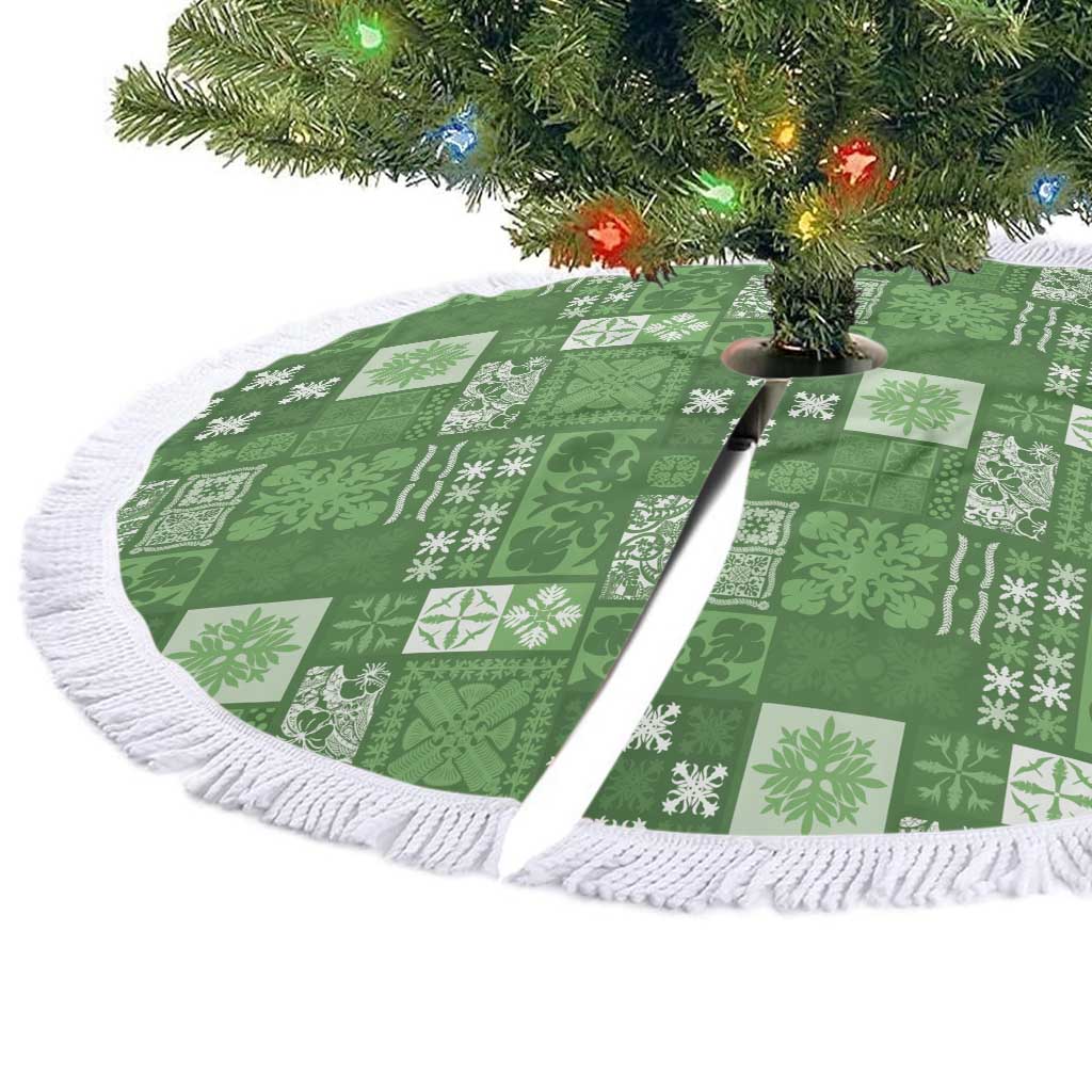 Vintage Hawaiian Quilting Patterns Tree Skirt Green Style Tribal Fabric Patchwork - Polynesian Pride