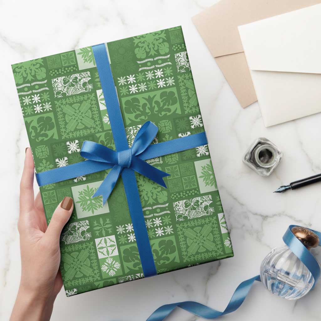 Vintage Hawaiian Quilting Patterns Wrapping Paper Green Style Tribal Fabric Patchwork - Polynesian Pride