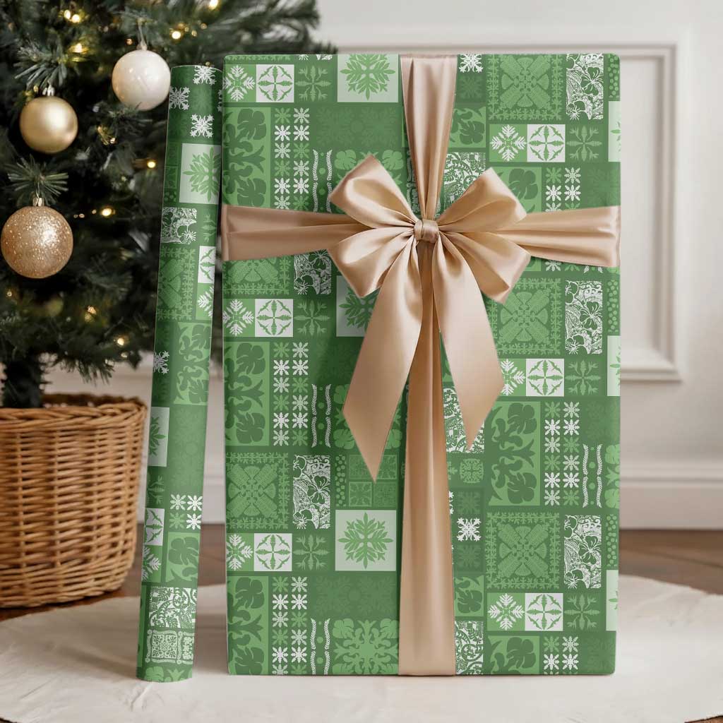 Vintage Hawaiian Quilting Patterns Wrapping Paper Green Style Tribal Fabric Patchwork - Polynesian Pride