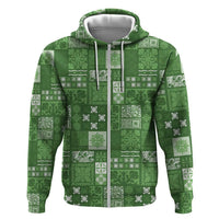 Vintage Hawaiian Quilting Patterns Zip Hoodie Green Style Tribal Fabric Patchwork - Polynesian Pride
