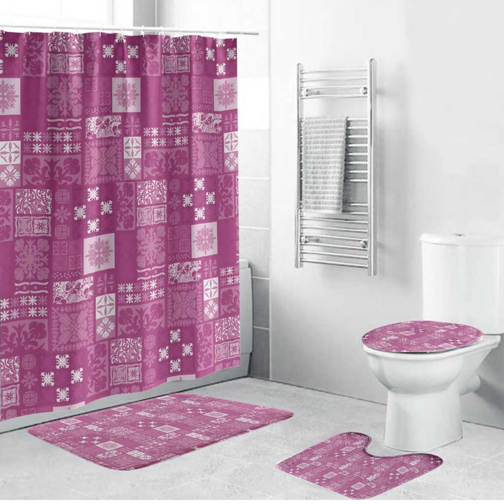 Vintage Hawaiian Quilting Patterns Bathroom Set Pink Style Tribal Fabric Patchwork - Polynesian Pride