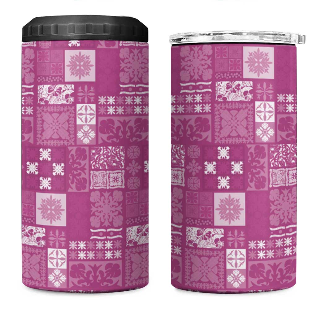 Vintage Hawaiian Quilting Patterns 4 in 1 Can Cooler Tumbler Pink Style Tribal Fabric Patchwork - Polynesian Pride