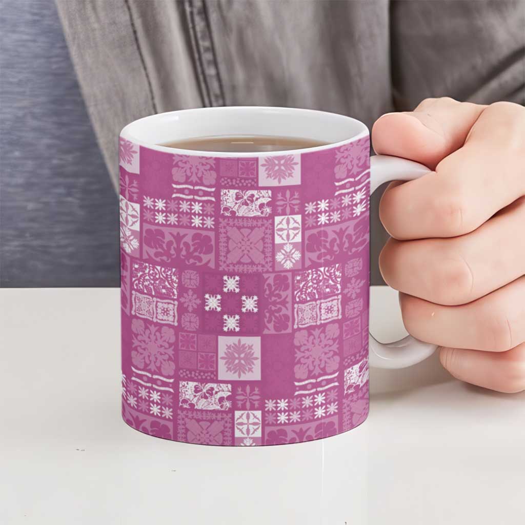 Vintage Hawaiian Quilting Patterns Ceramic Mug Pink Style Tribal Fabric Patchwork - Polynesian Pride