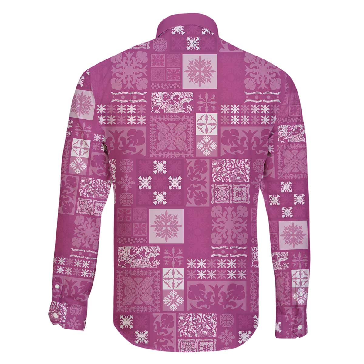 Vintage Hawaiian Quilting Patterns Family Matching Off The Shoulder Long Sleeve Dress and Hawaiian Shirt Pink Style Tribal Fabric Patchwork - Polynesian Pride