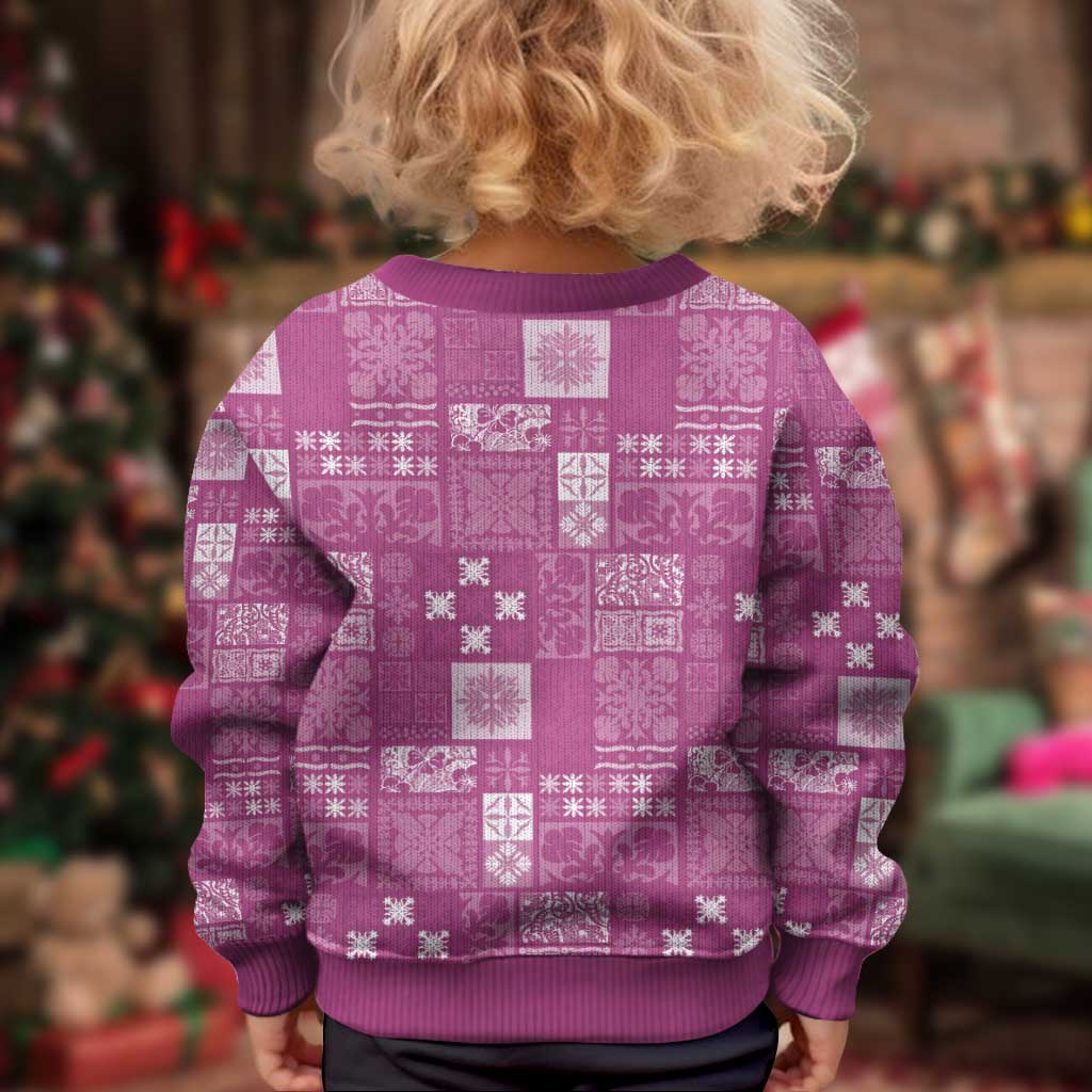 Vintage Hawaiian Quilting Patterns Kid Ugly Christmas Sweater Pink Style Tribal Fabric Patchwork - Polynesian Pride