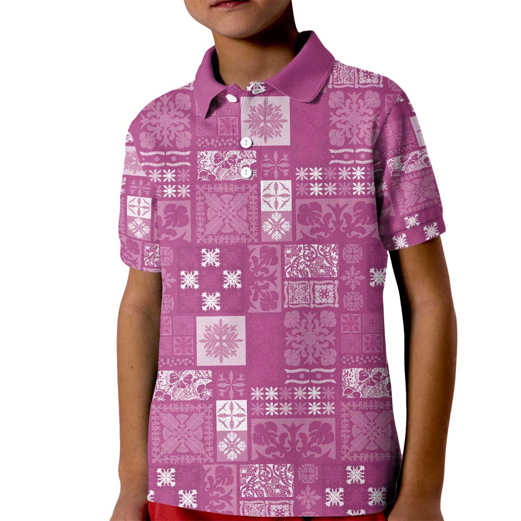Vintage Hawaiian Quilting Patterns Kid Polo Shirt Pink Style Tribal Fabric Patchwork - Polynesian Pride