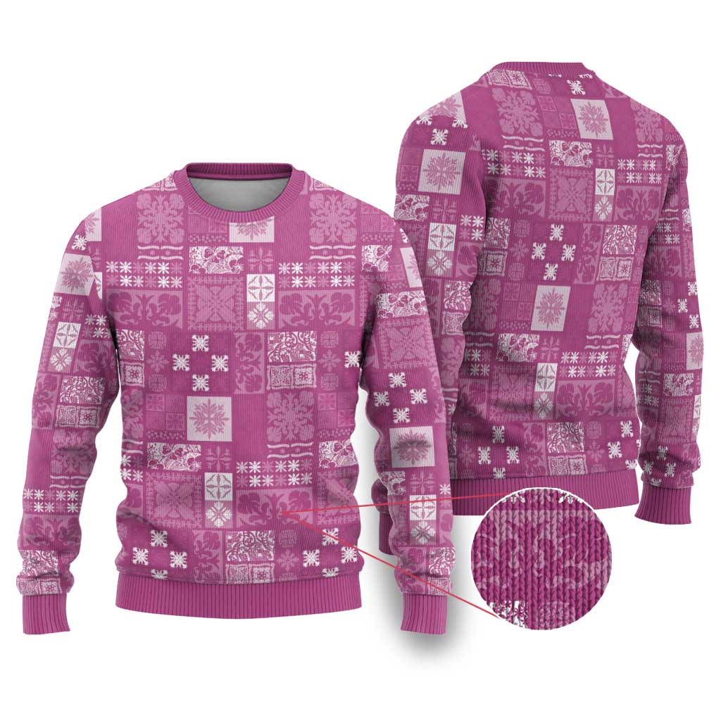 Vintage Hawaiian Quilting Patterns Ugly Christmas Sweater Pink Style Tribal Fabric Patchwork - Polynesian Pride