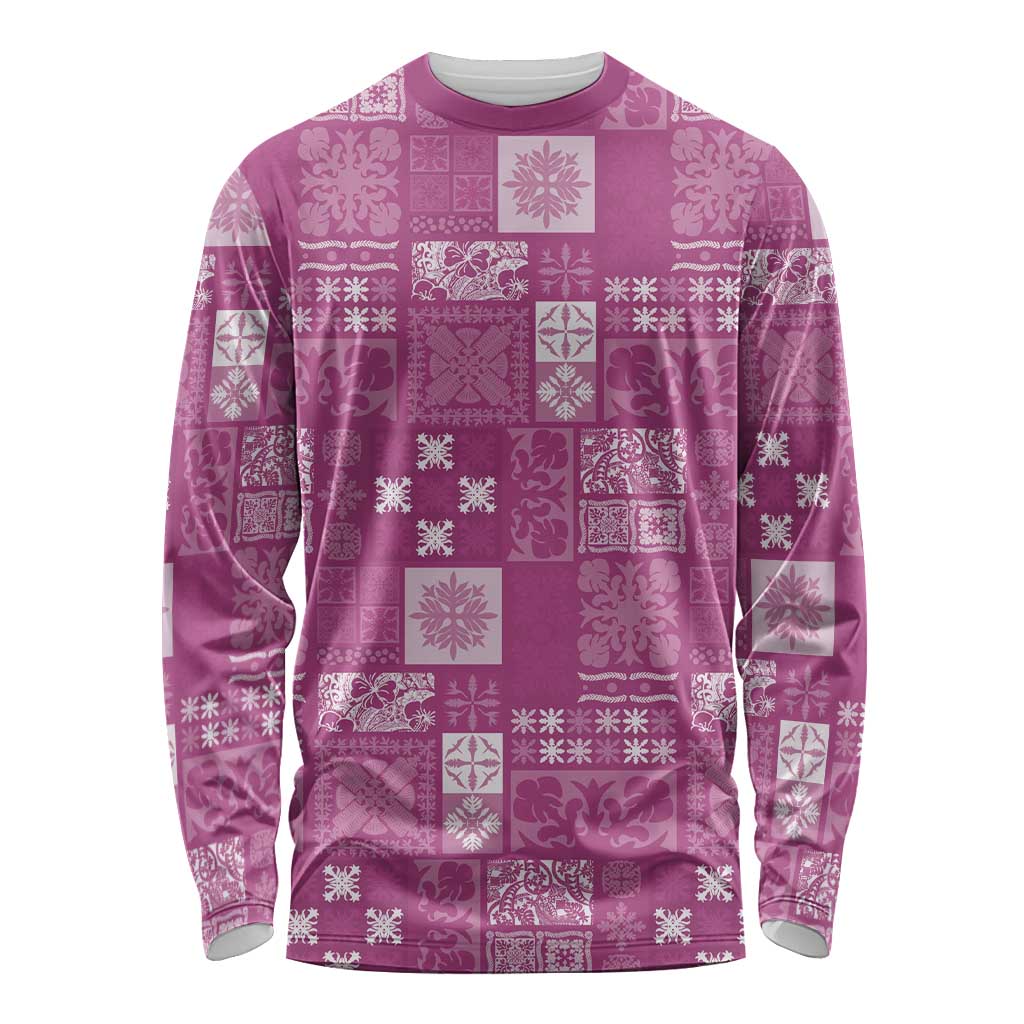 Vintage Hawaiian Quilting Patterns Long Sleeve Shirt Pink Style Tribal Fabric Patchwork - Polynesian Pride