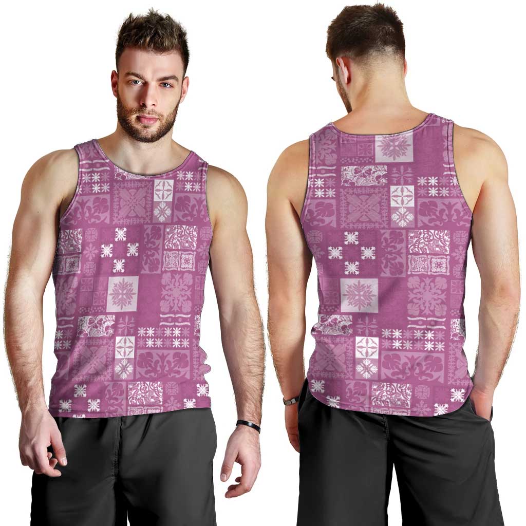 Vintage Hawaiian Quilting Patterns Men Tank Top Pink Style Tribal Fabric Patchwork - Polynesian Pride