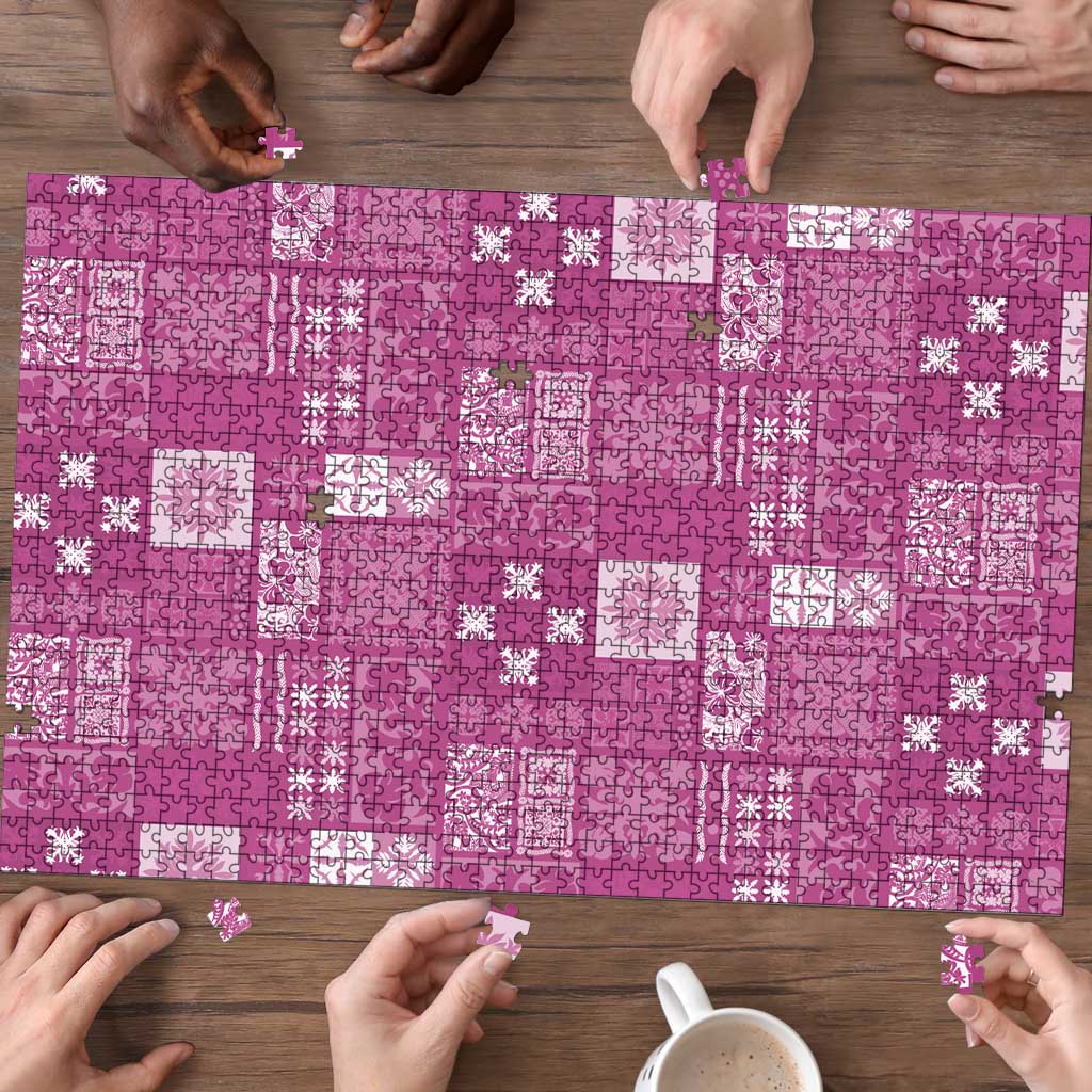 Vintage Hawaiian Quilting Patterns Puzzle Pink Style Tribal Fabric Patchwork - Polynesian Pride