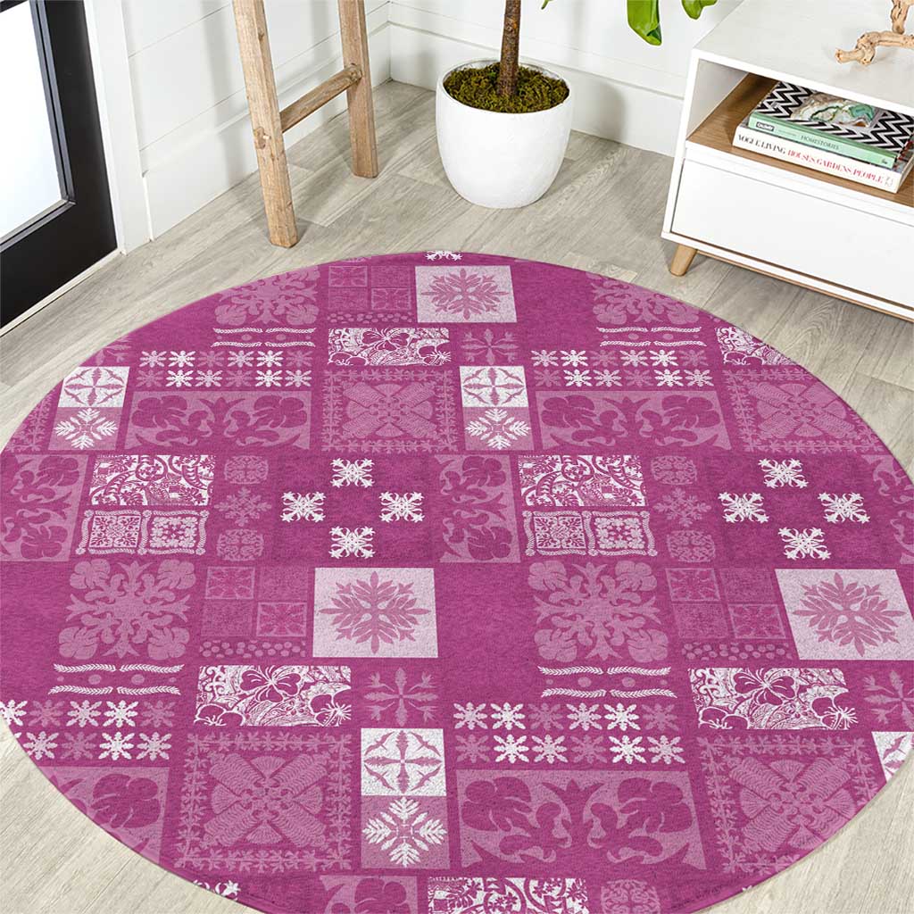 Vintage Hawaiian Quilting Patterns Round Carpet Pink Style Tribal Fabric Patchwork - Polynesian Pride