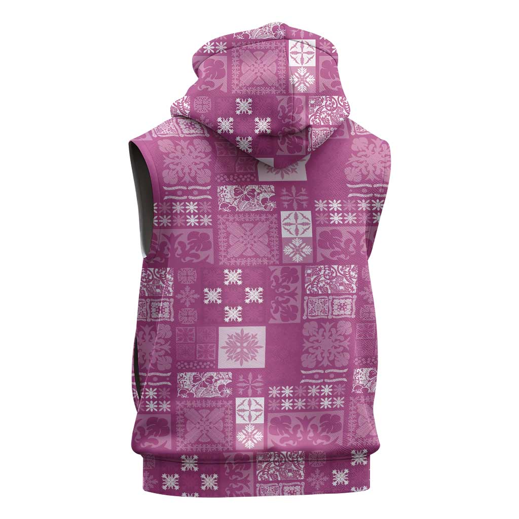 Vintage Hawaiian Quilting Patterns Sleeveless Hoodie Pink Style Tribal Fabric Patchwork - Polynesian Pride