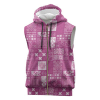 Vintage Hawaiian Quilting Patterns Sleeveless Zip Hoodie Pink Style Tribal Fabric Patchwork - Polynesian Pride