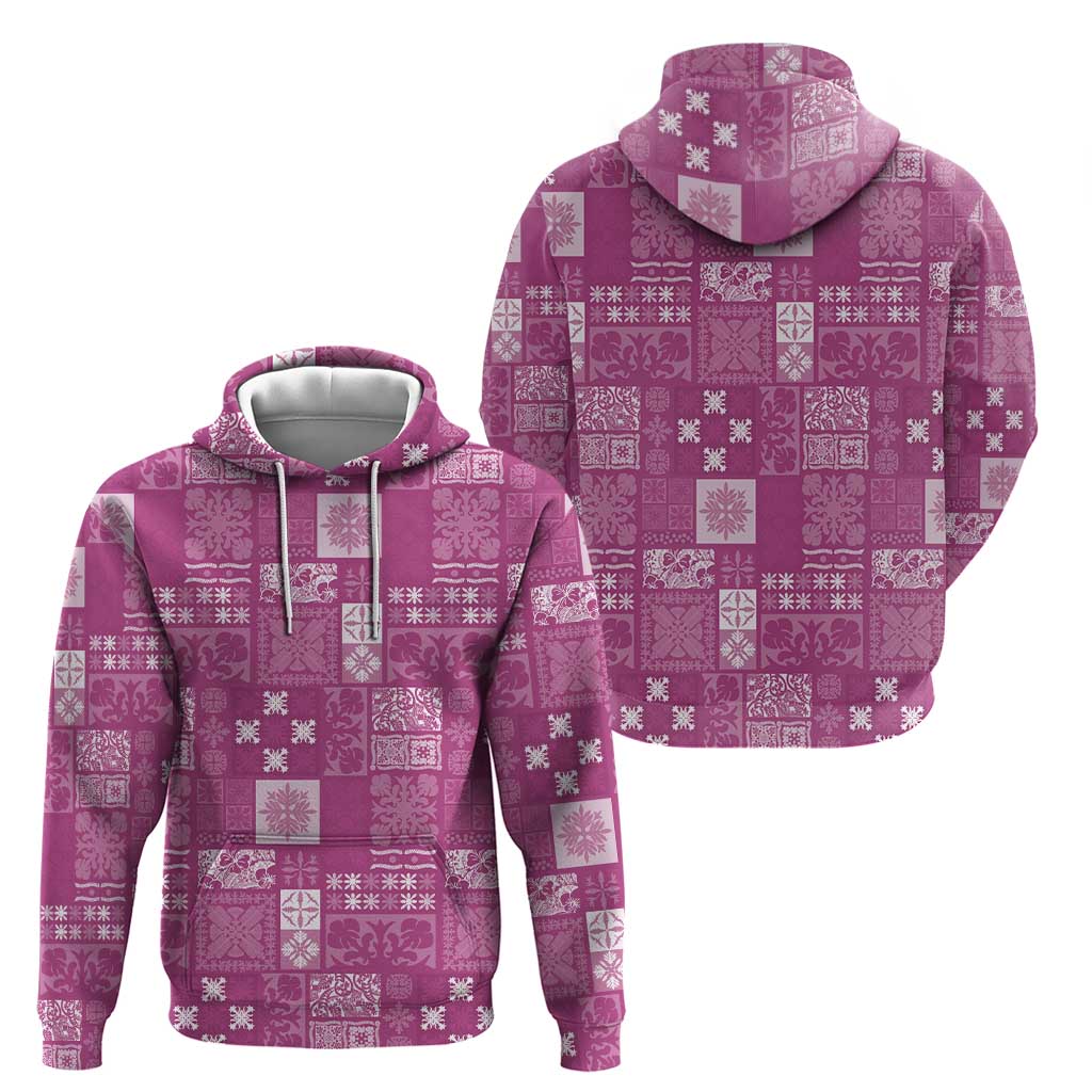Vintage Hawaiian Quilting Patterns Zip Hoodie Pink Style Tribal Fabric Patchwork - Polynesian Pride