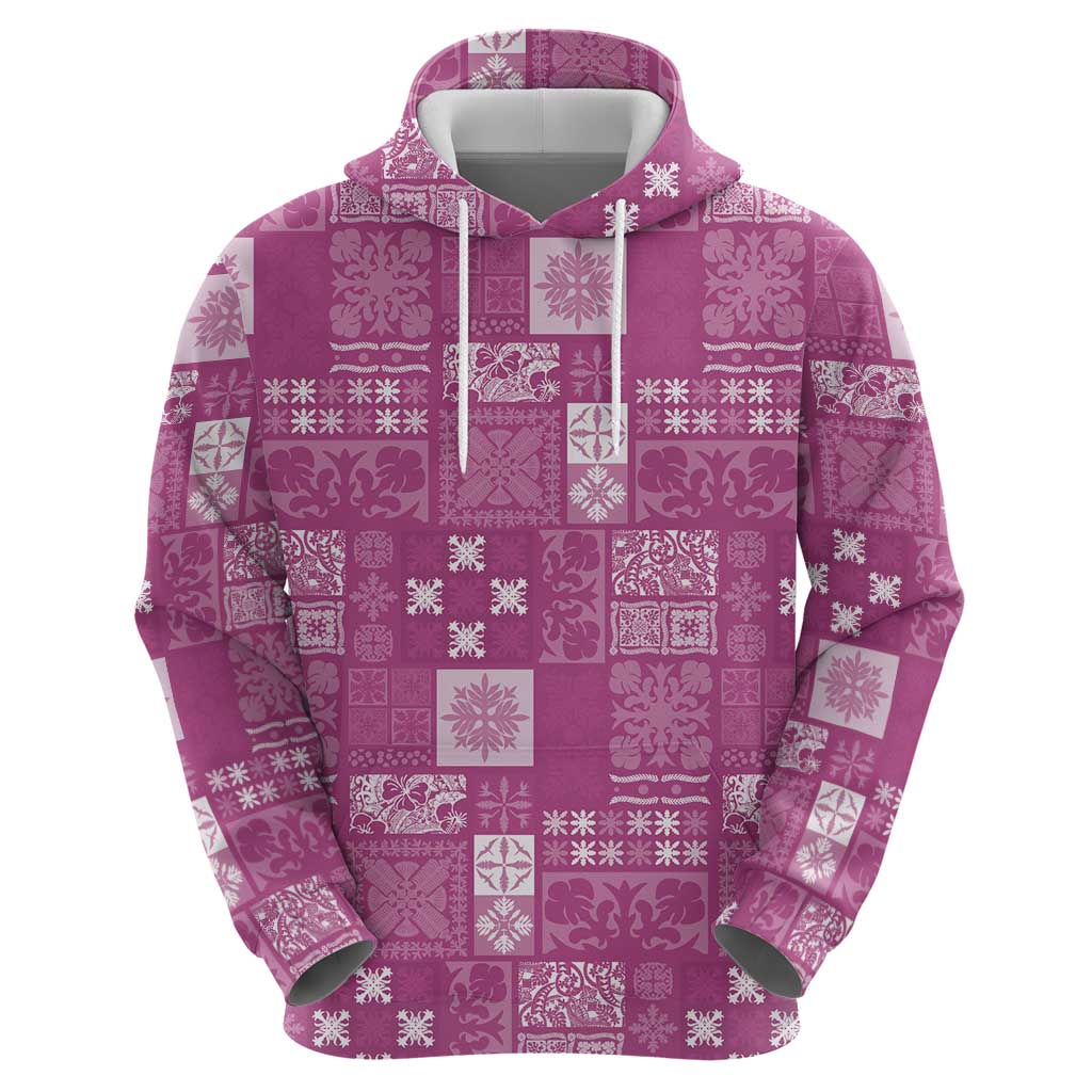 Vintage Hawaiian Quilting Patterns Zip Hoodie Pink Style Tribal Fabric Patchwork - Polynesian Pride