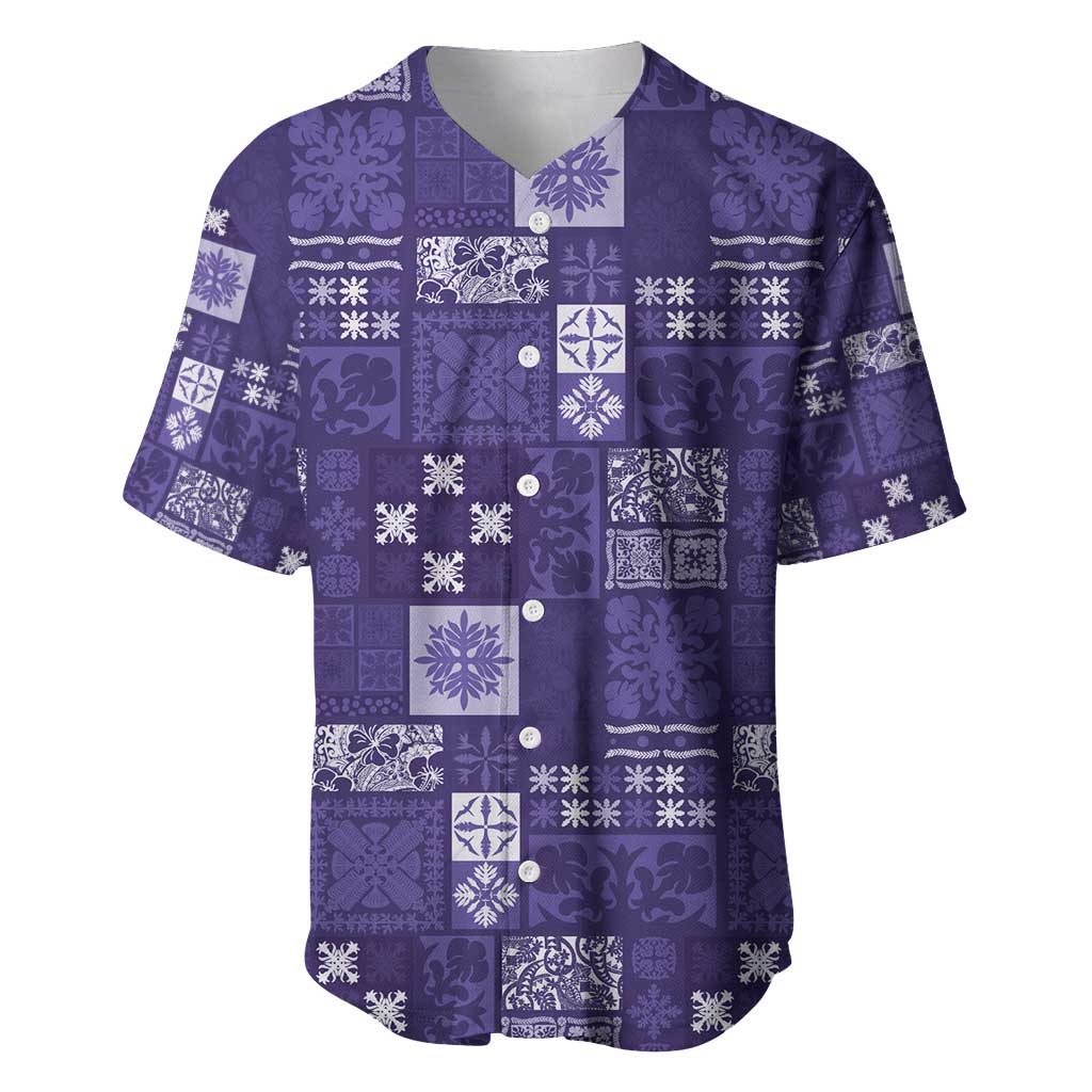 Vintage Hawaiian Quilting Patterns Baseball Jersey Purple Style Tribal Fabric Patchwork - Polynesian Pride