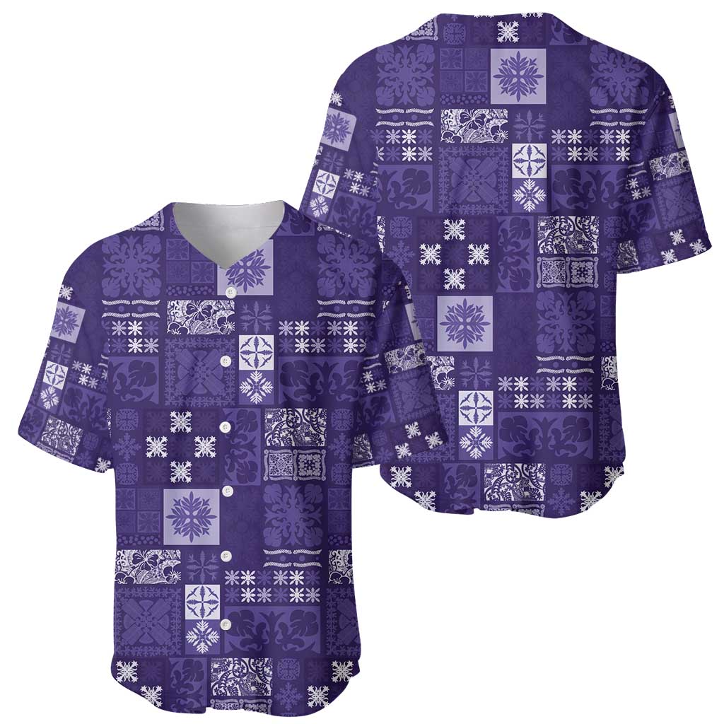 Vintage Hawaiian Quilting Patterns Baseball Jersey Purple Style Tribal Fabric Patchwork - Polynesian Pride