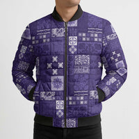 Vintage Hawaiian Quilting Patterns Bomber Puffer Jacket Purple Style Tribal Fabric Patchwork - Polynesian Pride