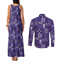 Vintage Hawaiian Quilting Patterns Couples Matching Tank Maxi Dress and Long Sleeve Button Shirt Purple Style Tribal Fabric Patchwork - Polynesian Pride