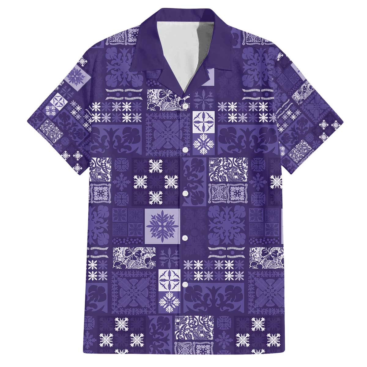 Vintage Hawaiian Quilting Patterns Family Matching Off The Shoulder Long Sleeve Dress and Hawaiian Shirt Purple Style Tribal Fabric Patchwork - Polynesian Pride