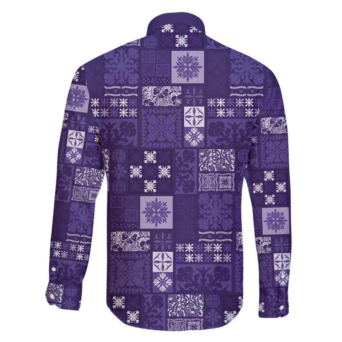 Vintage Hawaiian Quilting Patterns Family Matching Off The Shoulder Long Sleeve Dress and Hawaiian Shirt Purple Style Tribal Fabric Patchwork - Polynesian Pride