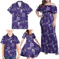 Vintage Hawaiian Quilting Patterns Family Matching Off Shoulder Maxi Dress and Hawaiian Shirt Purple Style Tribal Fabric Patchwork - Polynesian Pride