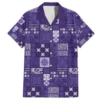 Vintage Hawaiian Quilting Patterns Family Matching Off Shoulder Short Dress and Hawaiian Shirt Purple Style Tribal Fabric Patchwork - Polynesian Pride