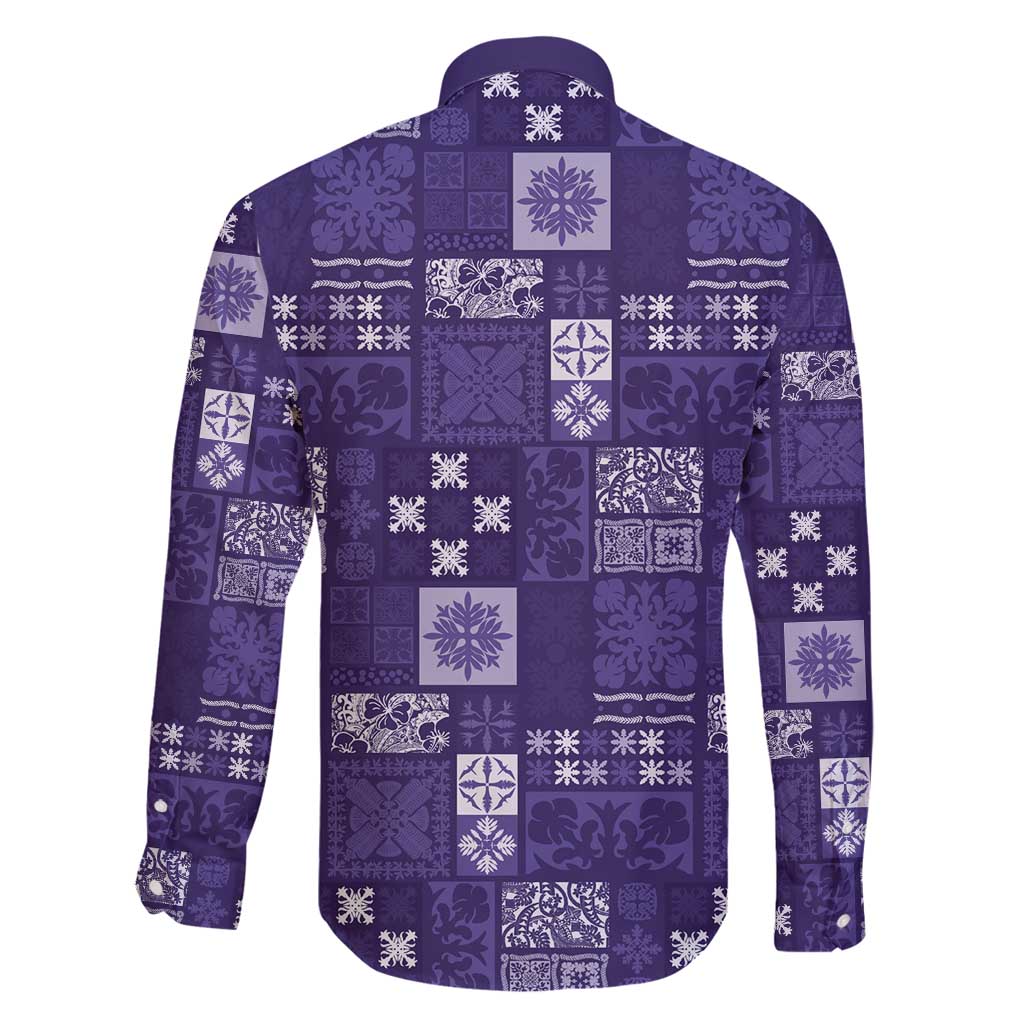 Vintage Hawaiian Quilting Patterns Family Matching Puletasi and Hawaiian Shirt Purple Style Tribal Fabric Patchwork - Polynesian Pride