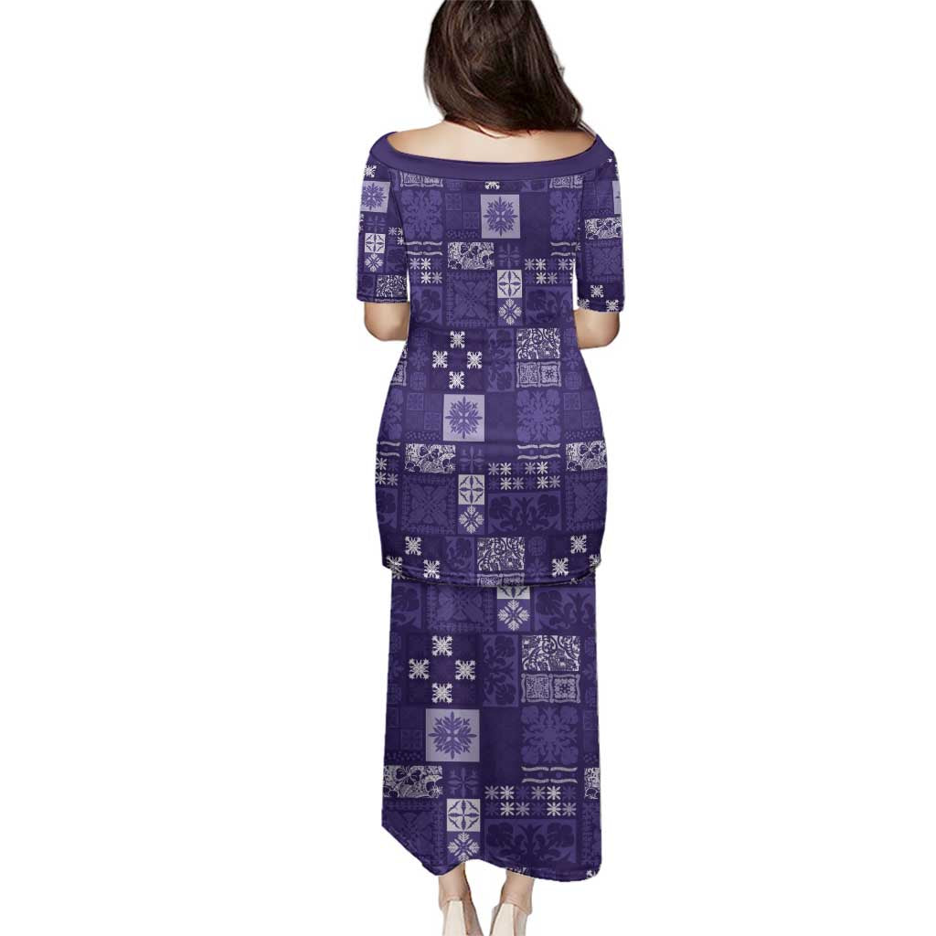Vintage Hawaiian Quilting Patterns Family Matching Puletasi and Hawaiian Shirt Purple Style Tribal Fabric Patchwork - Polynesian Pride