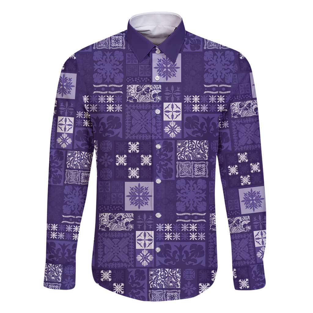 Vintage Hawaiian Quilting Patterns Family Matching Short Sleeve Bodycon Dress and Hawaiian Shirt Purple Style Tribal Fabric Patchwork - Polynesian Pride