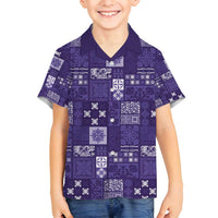 Vintage Hawaiian Quilting Patterns Family Matching Tank Maxi Dress and Hawaiian Shirt Purple Style Tribal Fabric Patchwork - Polynesian Pride