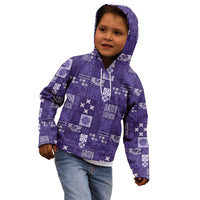 Vintage Hawaiian Quilting Patterns Kid Hoodie Purple Style Tribal Fabric Patchwork - Polynesian Pride