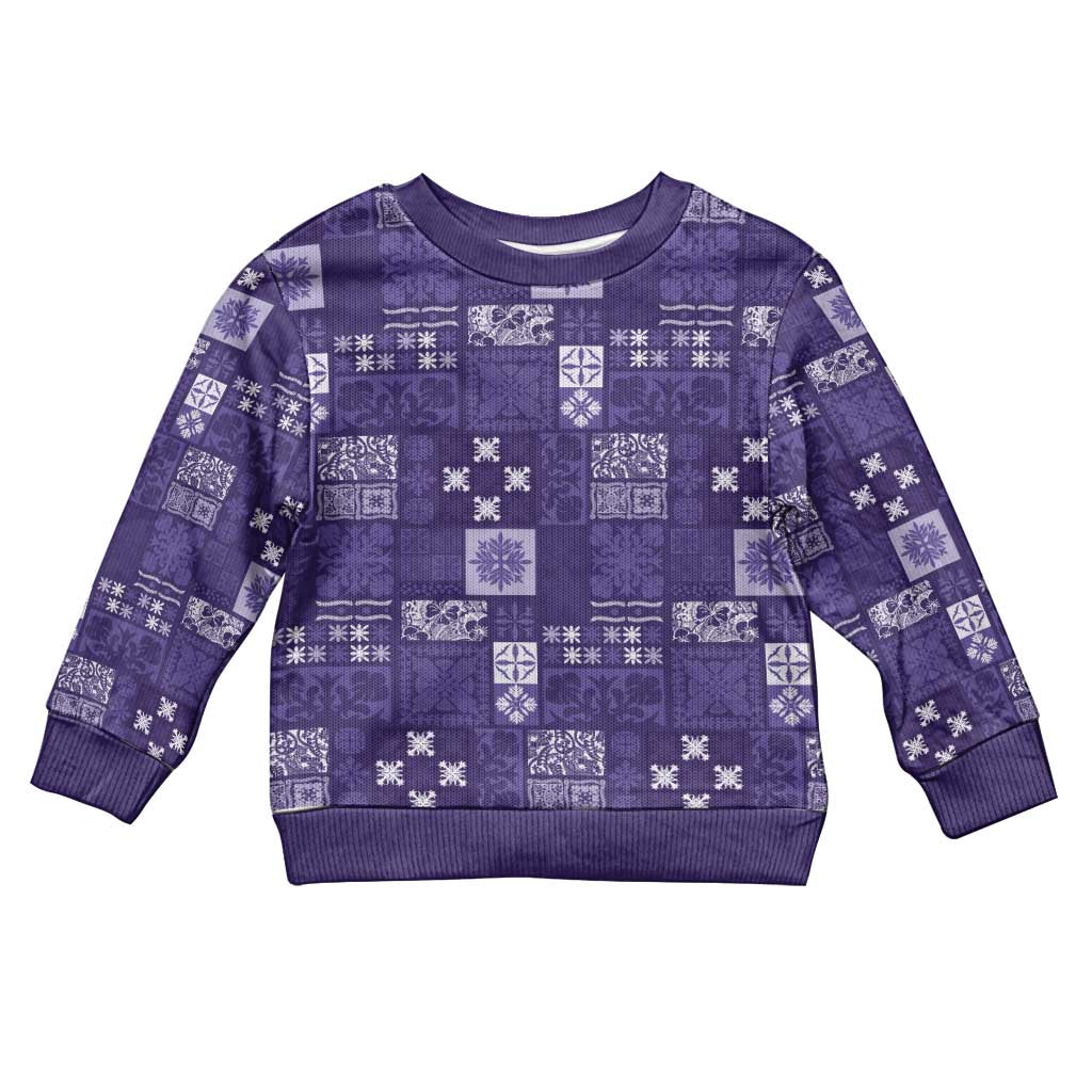 Vintage Hawaiian Quilting Patterns Kid Ugly Christmas Sweater Purple Style Tribal Fabric Patchwork - Polynesian Pride
