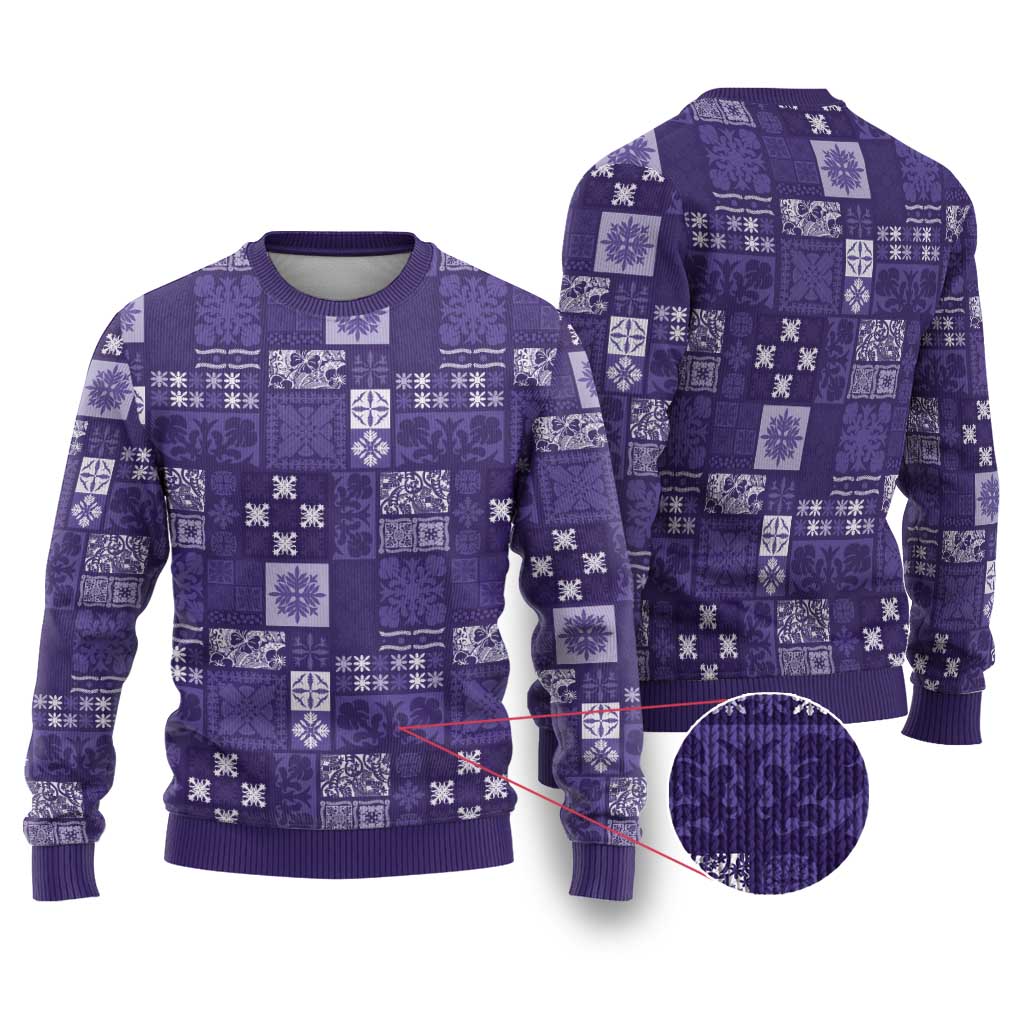 Vintage Hawaiian Quilting Patterns Ugly Christmas Sweater Purple Style Tribal Fabric Patchwork - Polynesian Pride