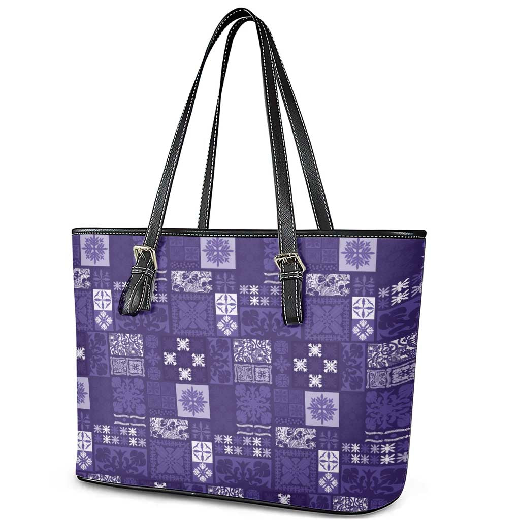 Vintage Hawaiian Quilting Patterns Leather Tote Bag Purple Style Tribal Fabric Patchwork - Polynesian Pride