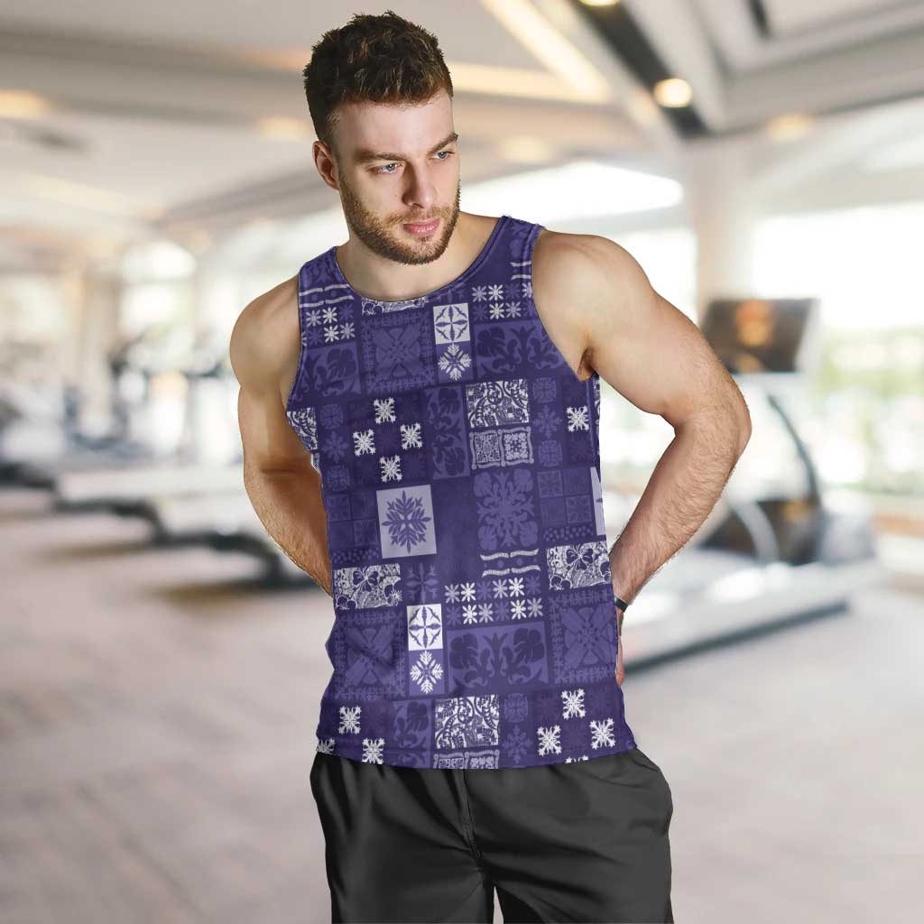 Vintage Hawaiian Quilting Patterns Men Tank Top Purple Style Tribal Fabric Patchwork - Polynesian Pride