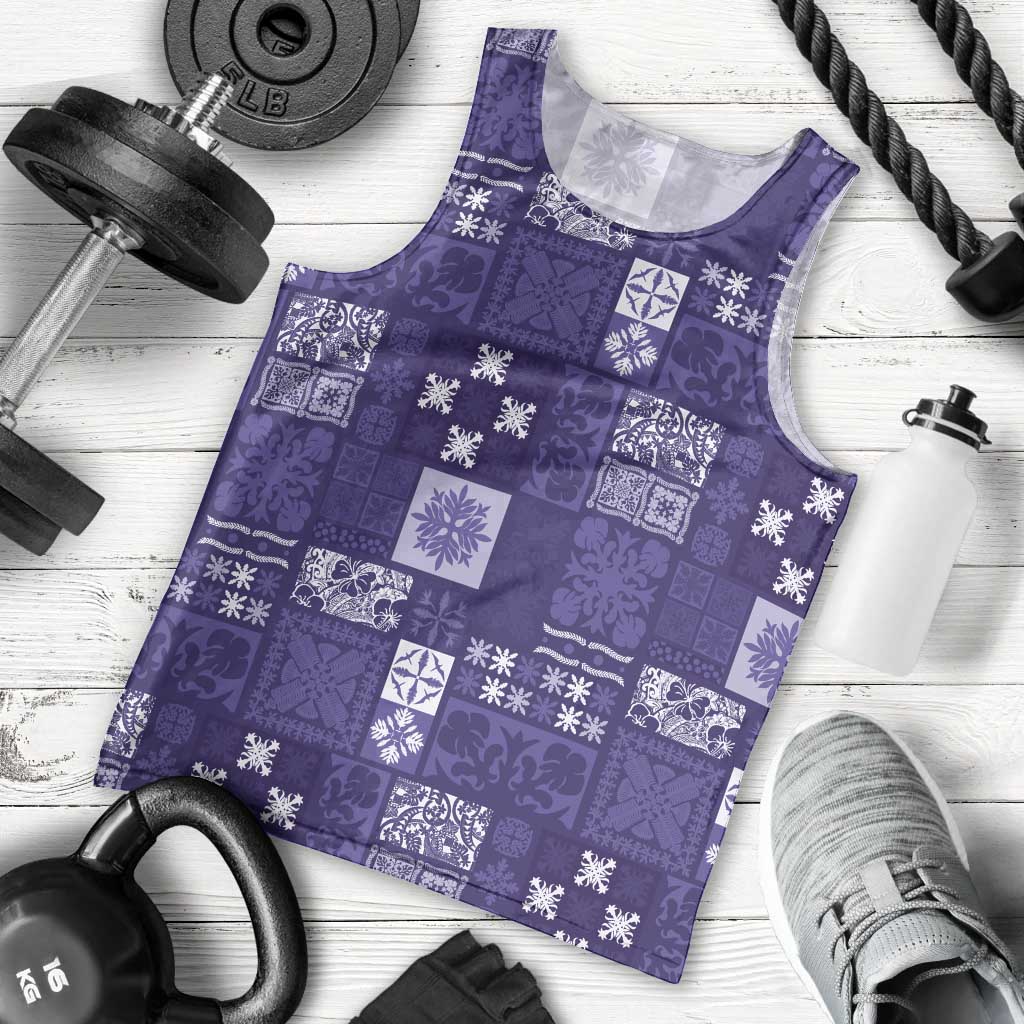 Vintage Hawaiian Quilting Patterns Men Tank Top Purple Style Tribal Fabric Patchwork - Polynesian Pride