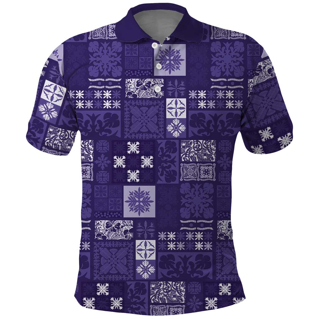 Vintage Hawaiian Quilting Patterns Polo Shirt Purple Style Tribal Fabric Patchwork - Polynesian Pride