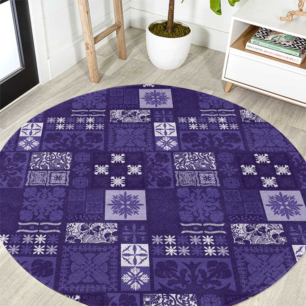 Vintage Hawaiian Quilting Patterns Round Carpet Purple Style Tribal Fabric Patchwork - Polynesian Pride
