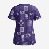 Vintage Hawaiian Quilting Patterns Scrub Top Purple Style Tribal Fabric Patchwork - Polynesian Pride