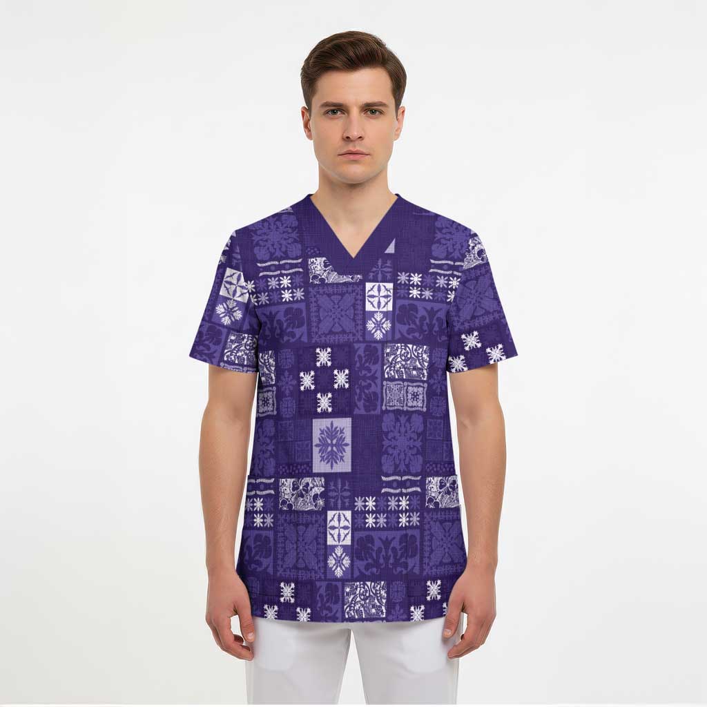Vintage Hawaiian Quilting Patterns Scrub Top Purple Style Tribal Fabric Patchwork - Polynesian Pride