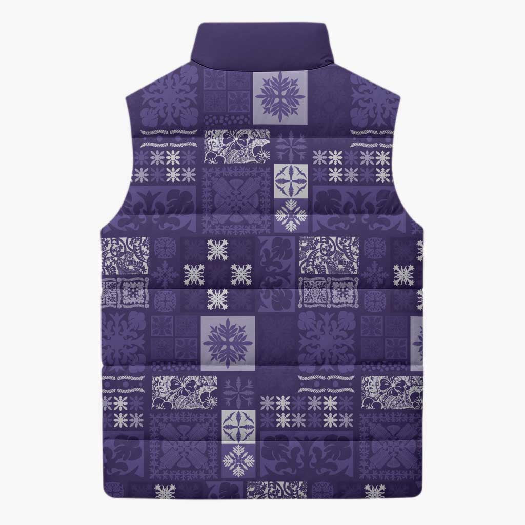 Vintage Hawaiian Quilting Patterns Sleeveless Puffer Jacket Purple Style Tribal Fabric Patchwork - Polynesian Pride