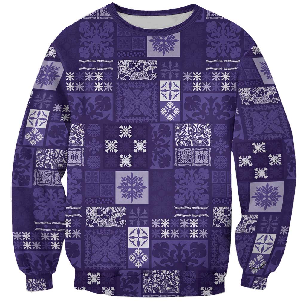 Vintage Hawaiian Quilting Patterns Sweatshirt Purple Style Tribal Fabric Patchwork - Polynesian Pride