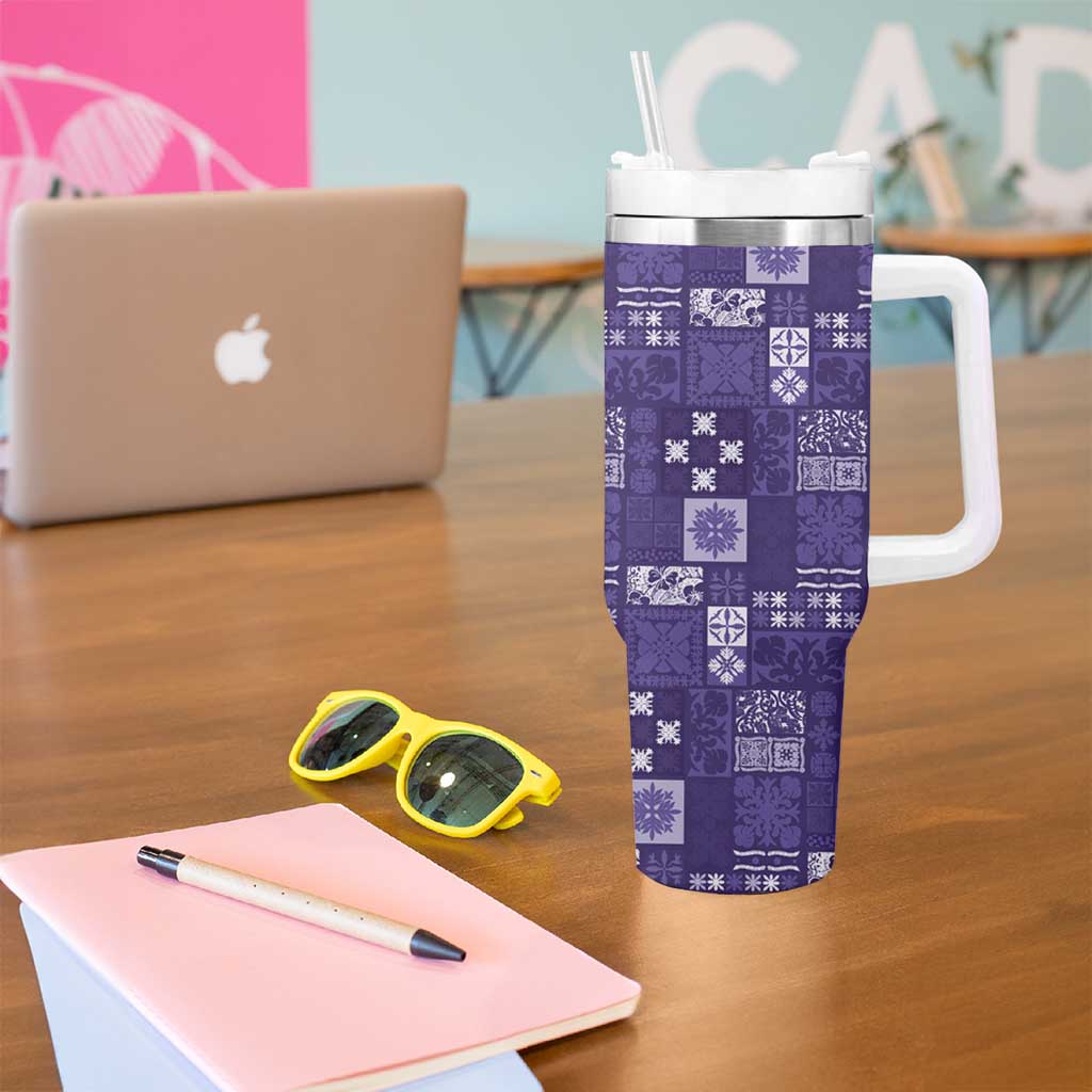 Vintage Hawaiian Quilting Patterns Tumbler With Handle Purple Style Tribal Fabric Patchwork - Polynesian Pride