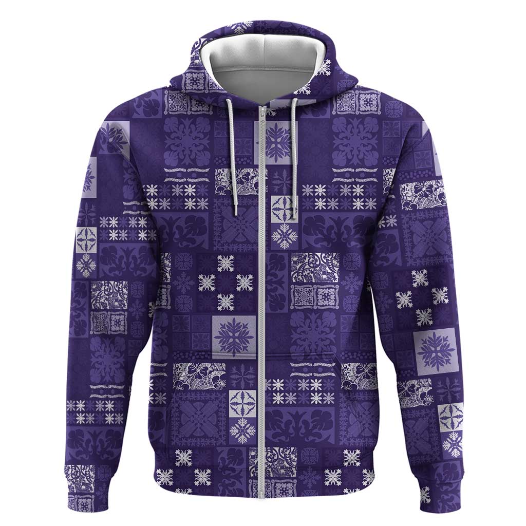 Vintage Hawaiian Quilting Patterns Zip Hoodie Purple Style Tribal Fabric Patchwork - Polynesian Pride