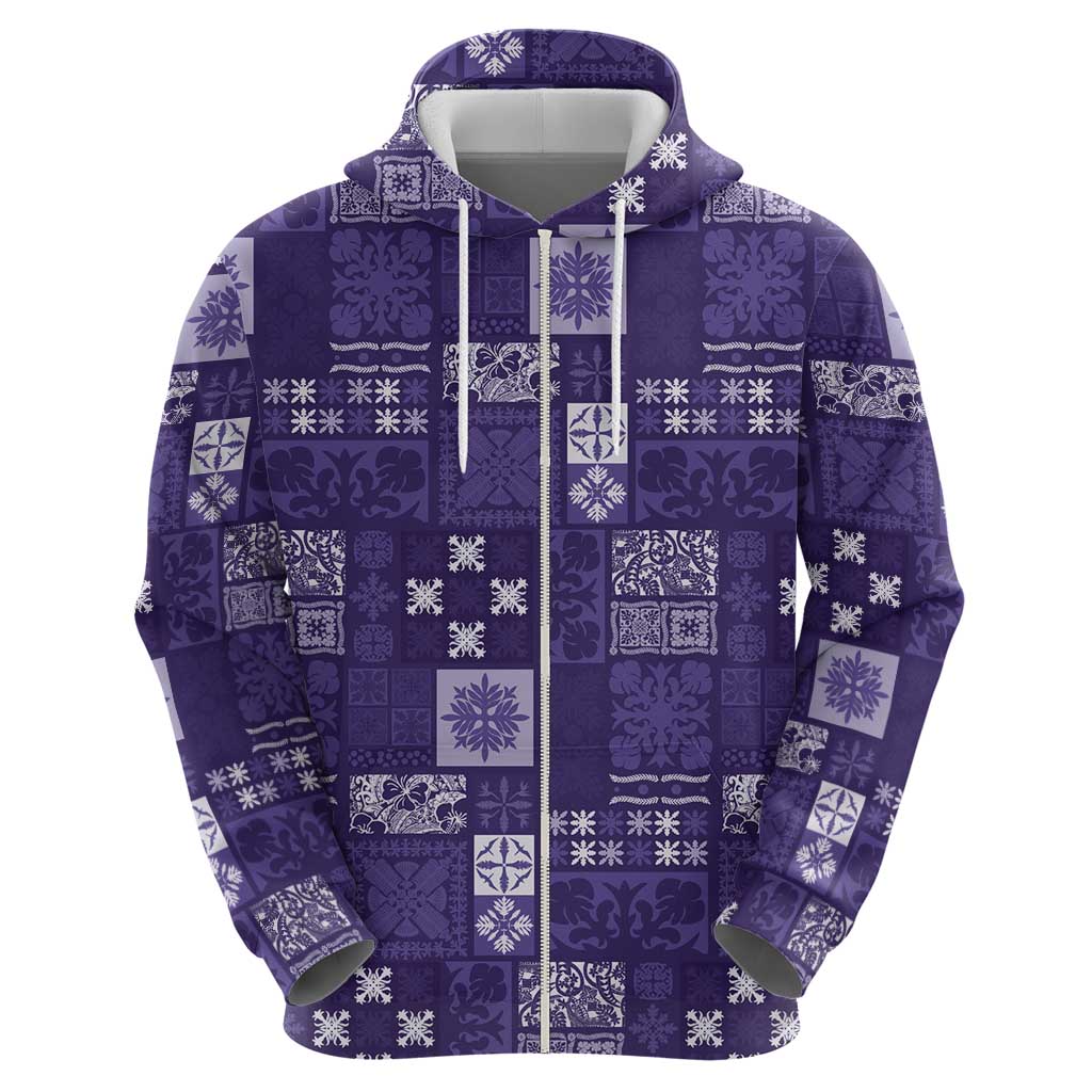 Vintage Hawaiian Quilting Patterns Zip Hoodie Purple Style Tribal Fabric Patchwork - Polynesian Pride