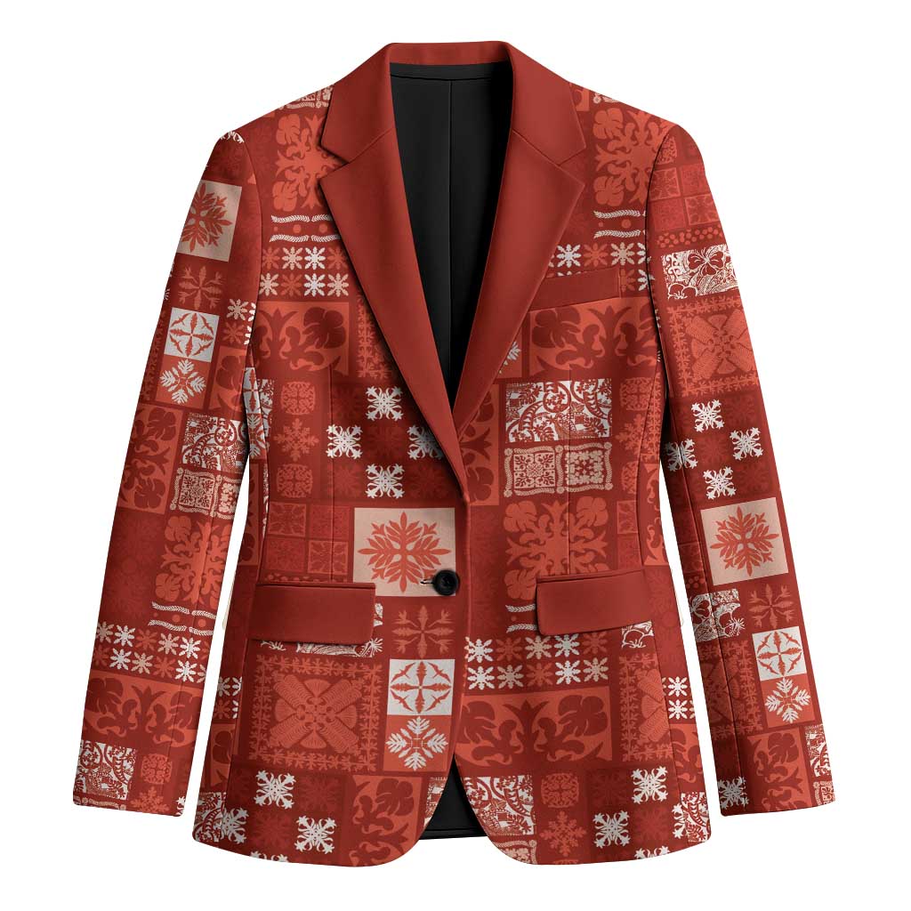 Vintage Hawaiian Quilting Patterns Blazer Red Style Tribal Fabric Patchwork - Polynesian Pride