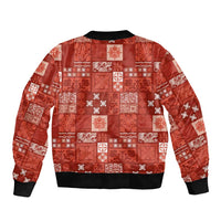 Vintage Hawaiian Quilting Patterns Bomber Jacket Red Style Tribal Fabric Patchwork - Polynesian Pride