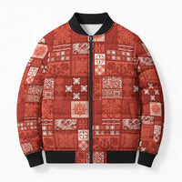 Vintage Hawaiian Quilting Patterns Bomber Puffer Jacket Red Style Tribal Fabric Patchwork - Polynesian Pride